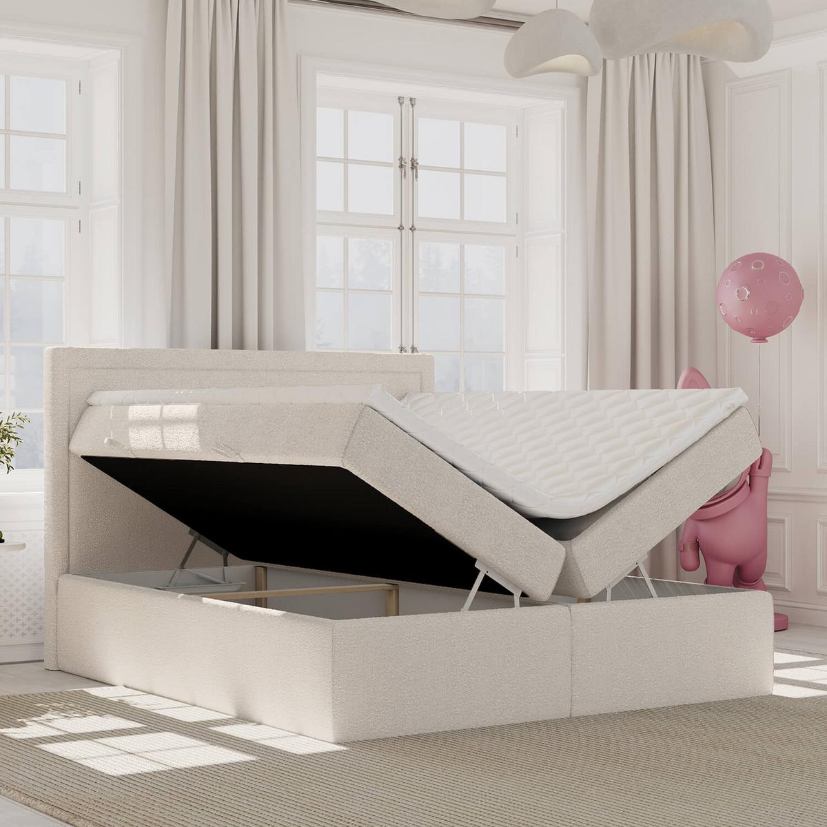 BOXBETT Jodan 120/200 cm Hellbeige im Baloo Stoff - Sandfarben/Schwarz, Holz/Holzwerkstoff (120/200cm) - AltaBeds