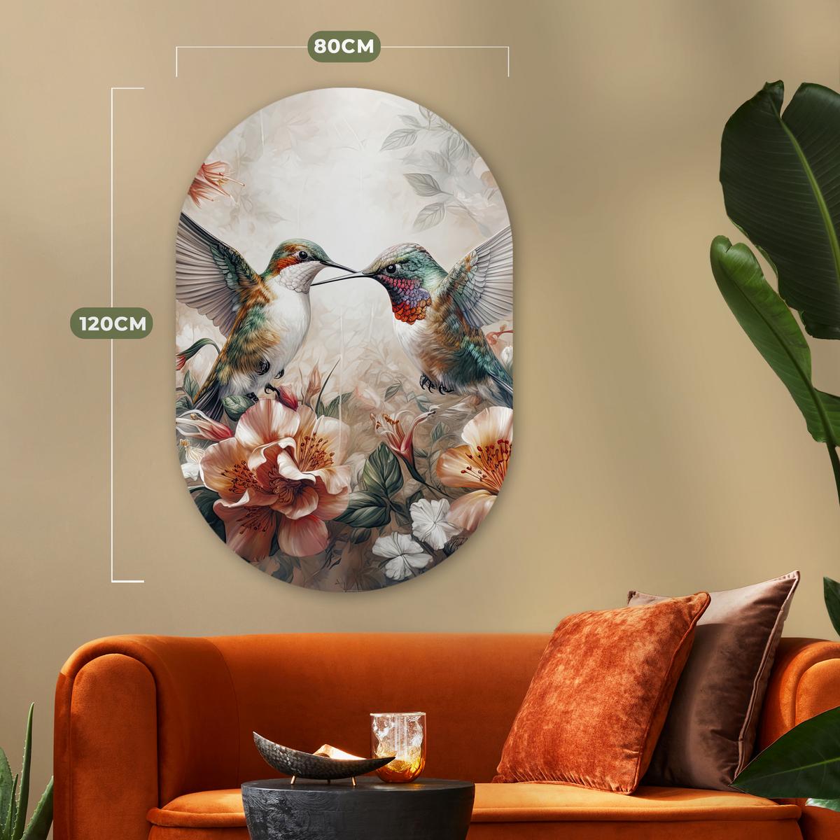 WANDBILD Kolibri - Vögel - Blumen - Natur Deko Groß 80x120 cm - Altrosa, Kunststoff (80/120cm) - MuchoWow
