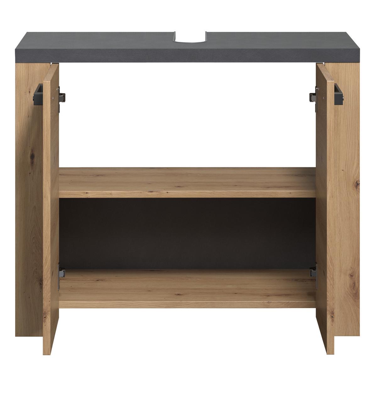 WASCHBECKENUNTERSCHRANK Eiche Artisan, grau 79 x 67 cm, Badezimmer Unterschrank 2-türig - Eichefarben/Schwarz, Holzwerkstoff/Kunststoff (35/67/79cm) - Top.Furn