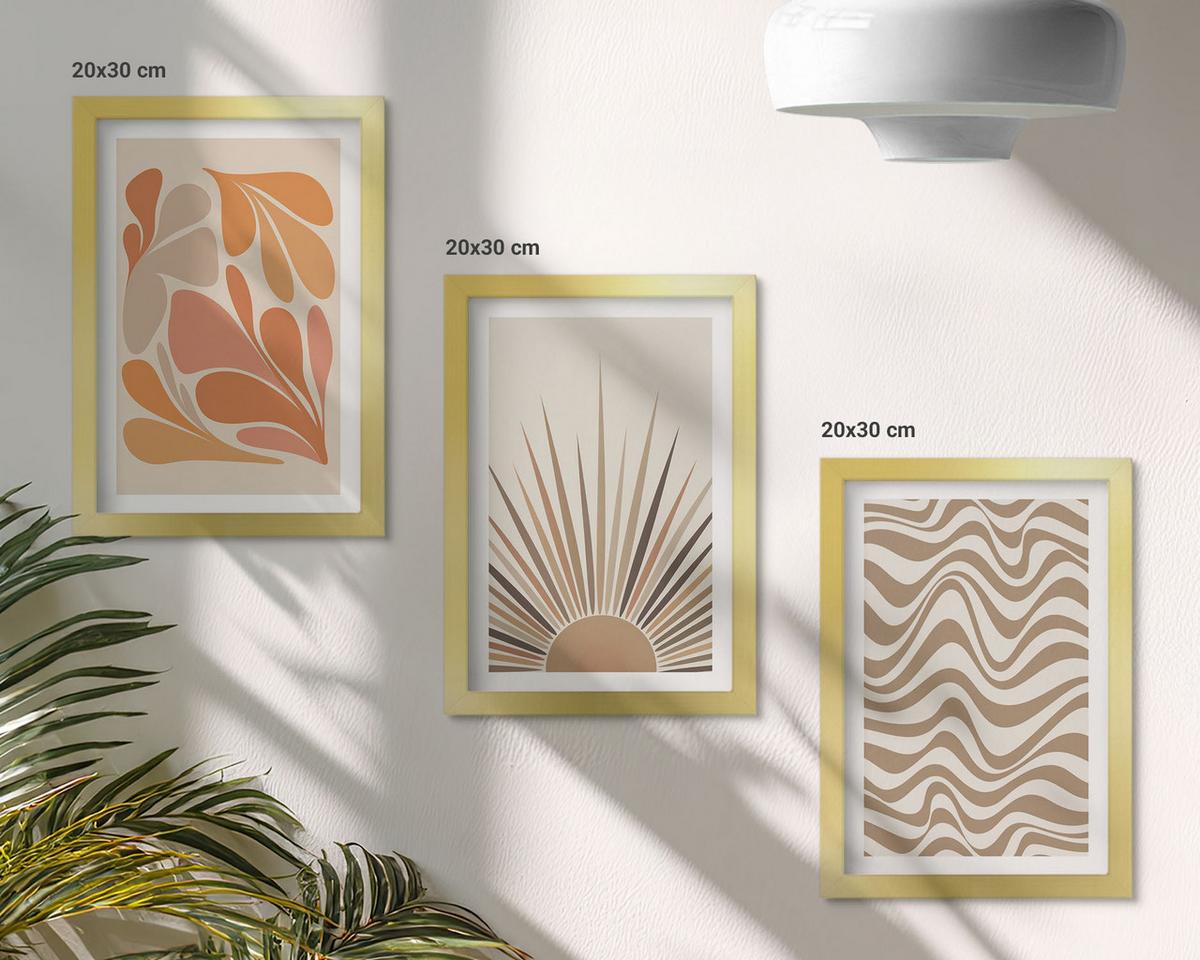 BILDER SET 3er Set - 20x30 cm Goldrahmen - Sonnen-Boho-Pastelltönen - Goldfarben, Kunststoff (20/30cm) - TULUP