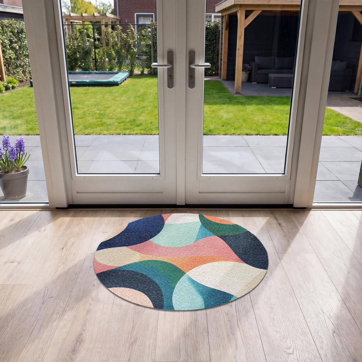 FUSSMATTE Abstrakt - Blau - Rosa Fußabtreter 90x90 cm - Multicolor, Kunststoff (90/0.4cm) - MuchoWow