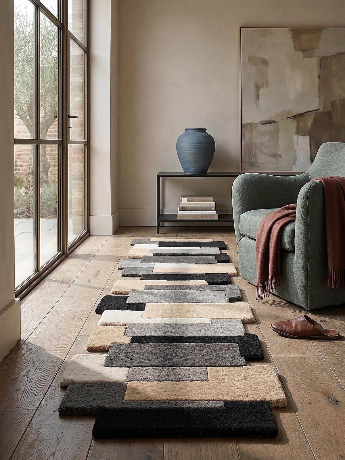 WOLLTEPPICH HALLEIN, geometrisch, Grau-Beige, 60 x 230 cm - Grau, Textil (60/230cm) - KADIMA DESIGN