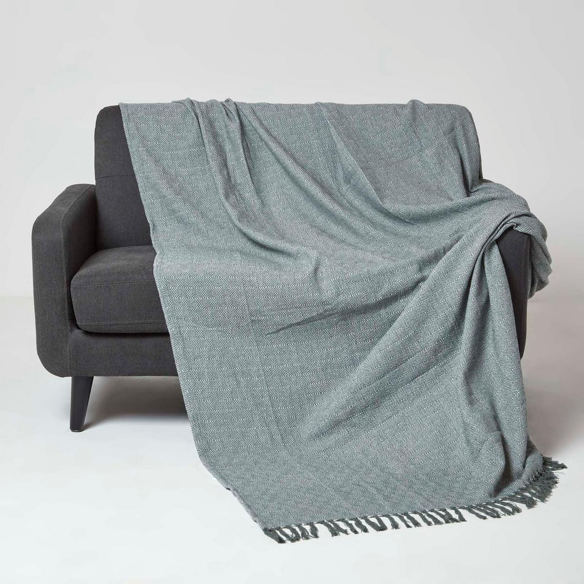 ÜBERWURF Malda 255/360 cm, Baumwolle mit Rautenmuster - Grün, Textil (255/360cm) - Homescapes