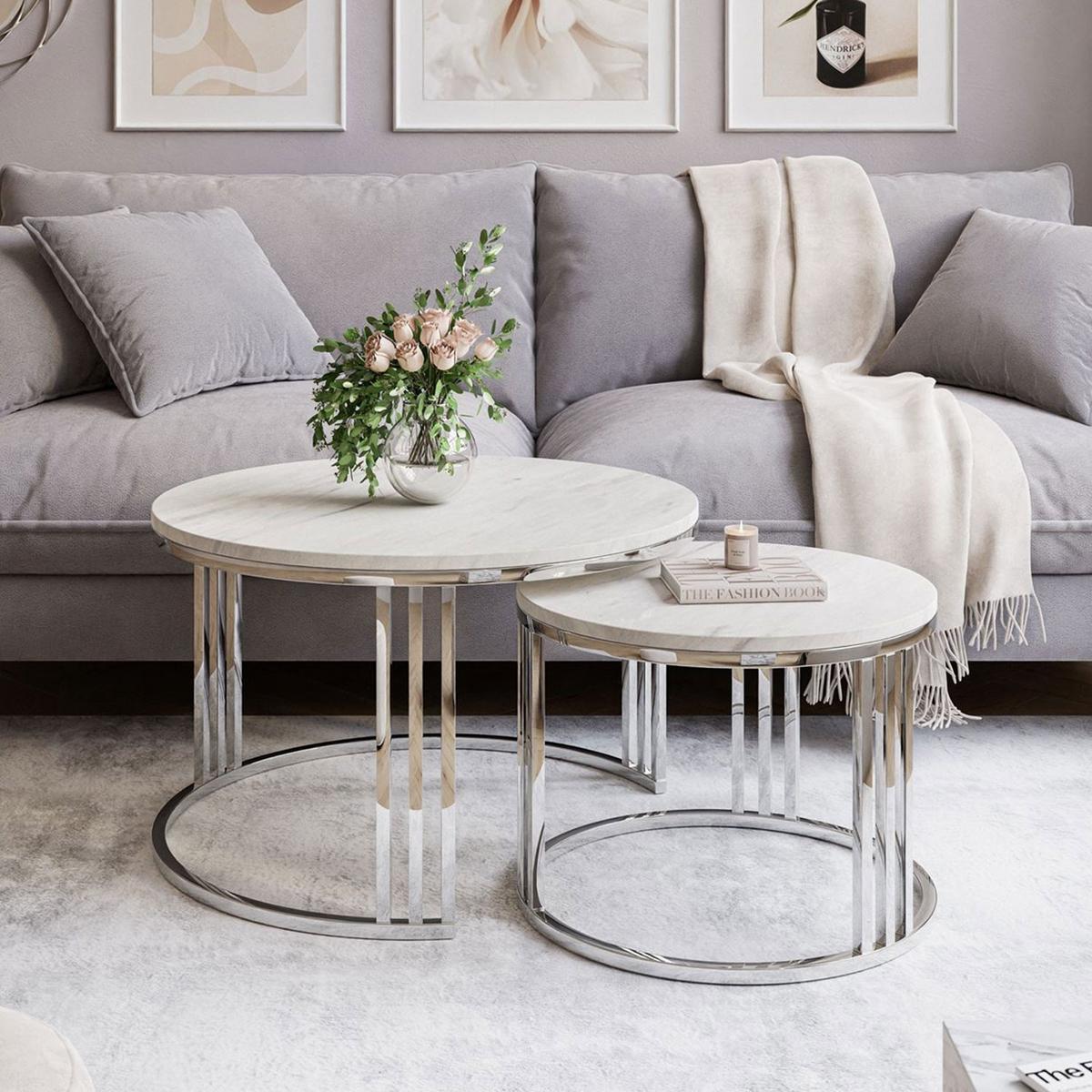 COUCHTISCH 2 in 1 LORI LEVANTO verchromt silber - Silberfarben, Holzwerkstoff (70/70/49cm) - Lookway