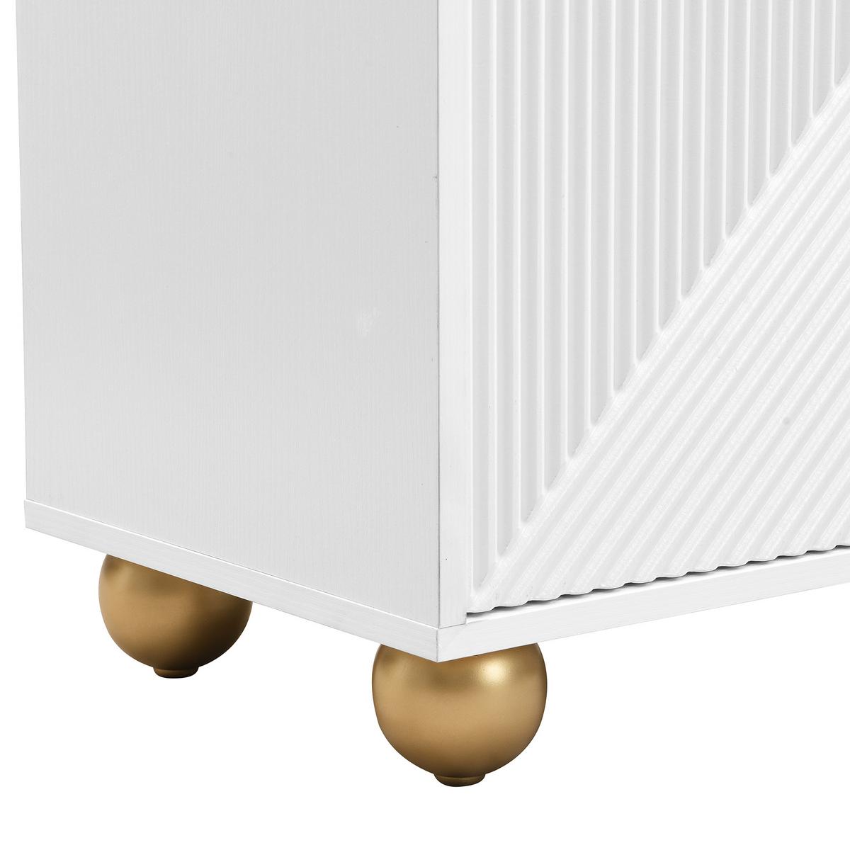 SIDEBOARD Weiss & Gold 120 Cm Mit Geometrischer Gravur & Kugelfüssen - Weiß, Holzwerkstoff (120/71.5/35cm) - Urban Meuble