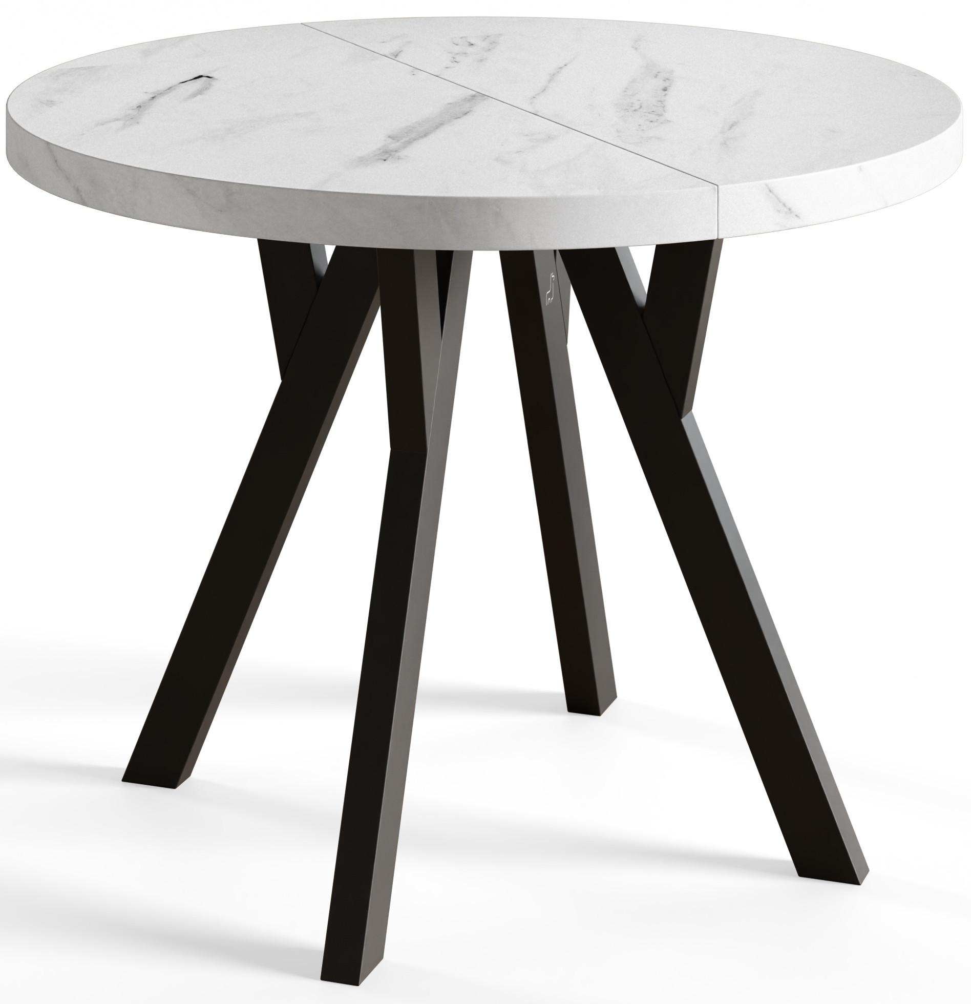 RUNDER Esstisch ausziehbar – Moderner Wohnzimmertisch und Küchentisch – Tisch mit Stabile Konstruktion, Durchmesser 120 cm - 220 cm - Farbe Marmur - Hellgrau/Schwarz, Holzwerkstoff (120/120/77cm) - Alpi-Möbel