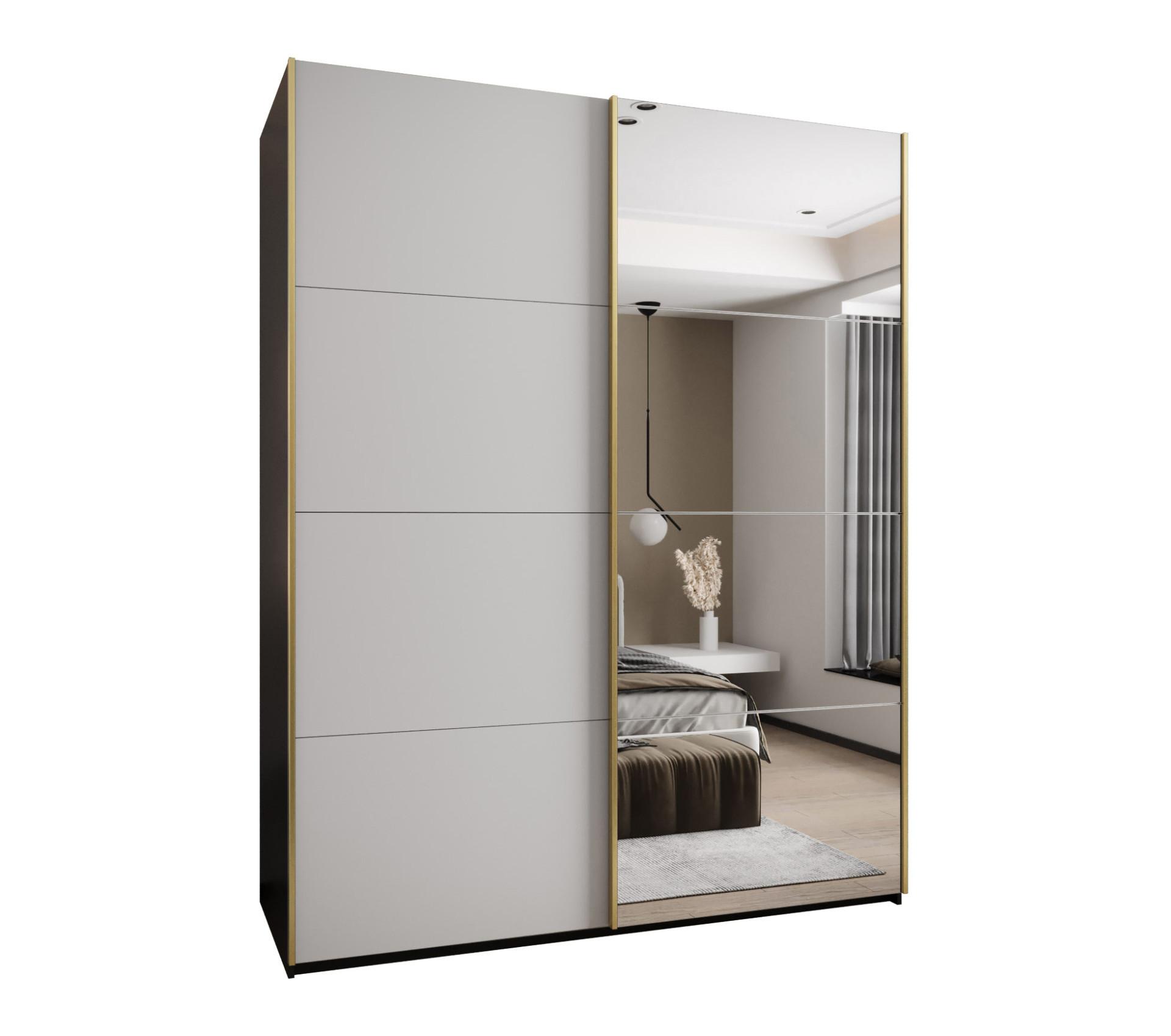 SCHWEBETÜRENSCHRANK 245,5/190/64 2-türig - Goldfarben/Schwarz, Holz/Metall (190/245/64cm) - Abiks Möbel