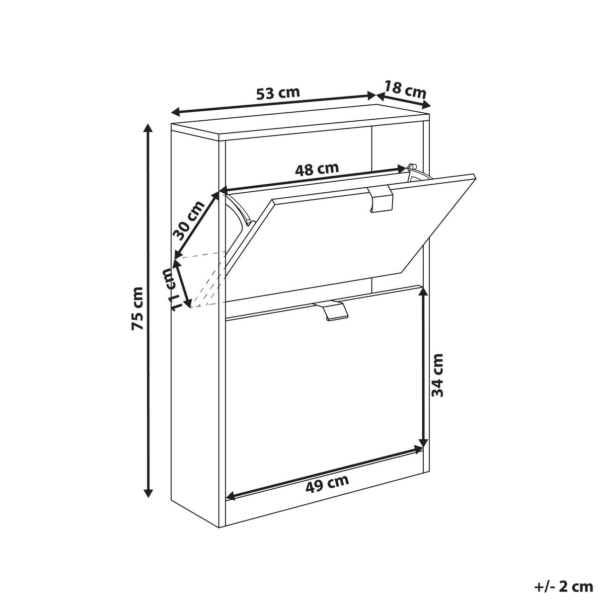 SCHUHSCHRANK Weiß Hobart - Schwarz/Weiß, Holzwerkstoff (53/75/18cm) - Beliani
