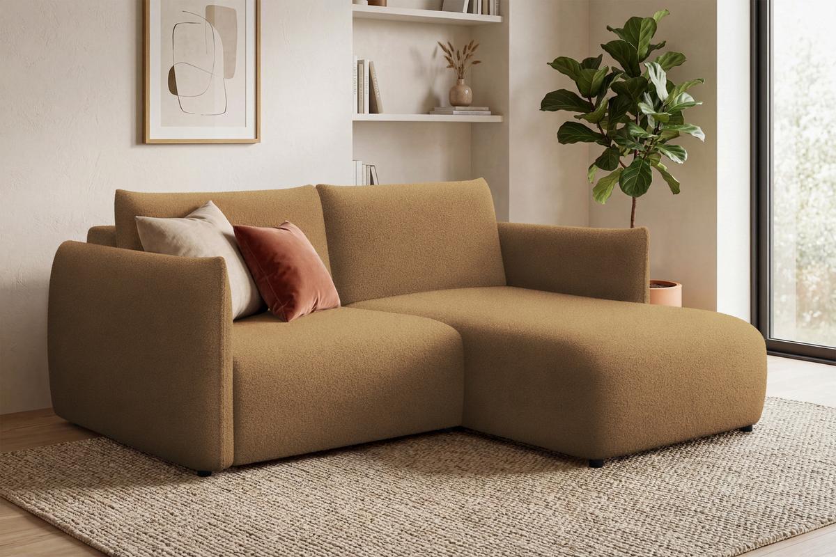 ECKSOFA TAUER 3-Sitzer RECHTS, Bouclé-Stoff braun - Schwarz/Braun, Holz/Textil (206/173cm) - Courtois Laville