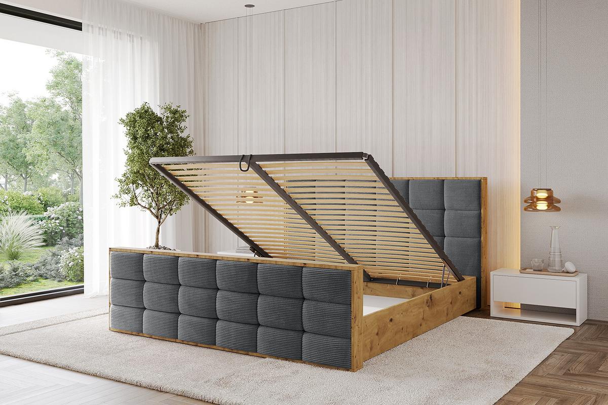 POLSTERBETT mit Bettkasten, Fußteil und Lattenrost, Boxbett ohne Matratze - ENZO2-Z 180x200 Dunkelgrau - Anthrazit, Holzwerkstoff/Textil (180/200cm) - ALTDECOR