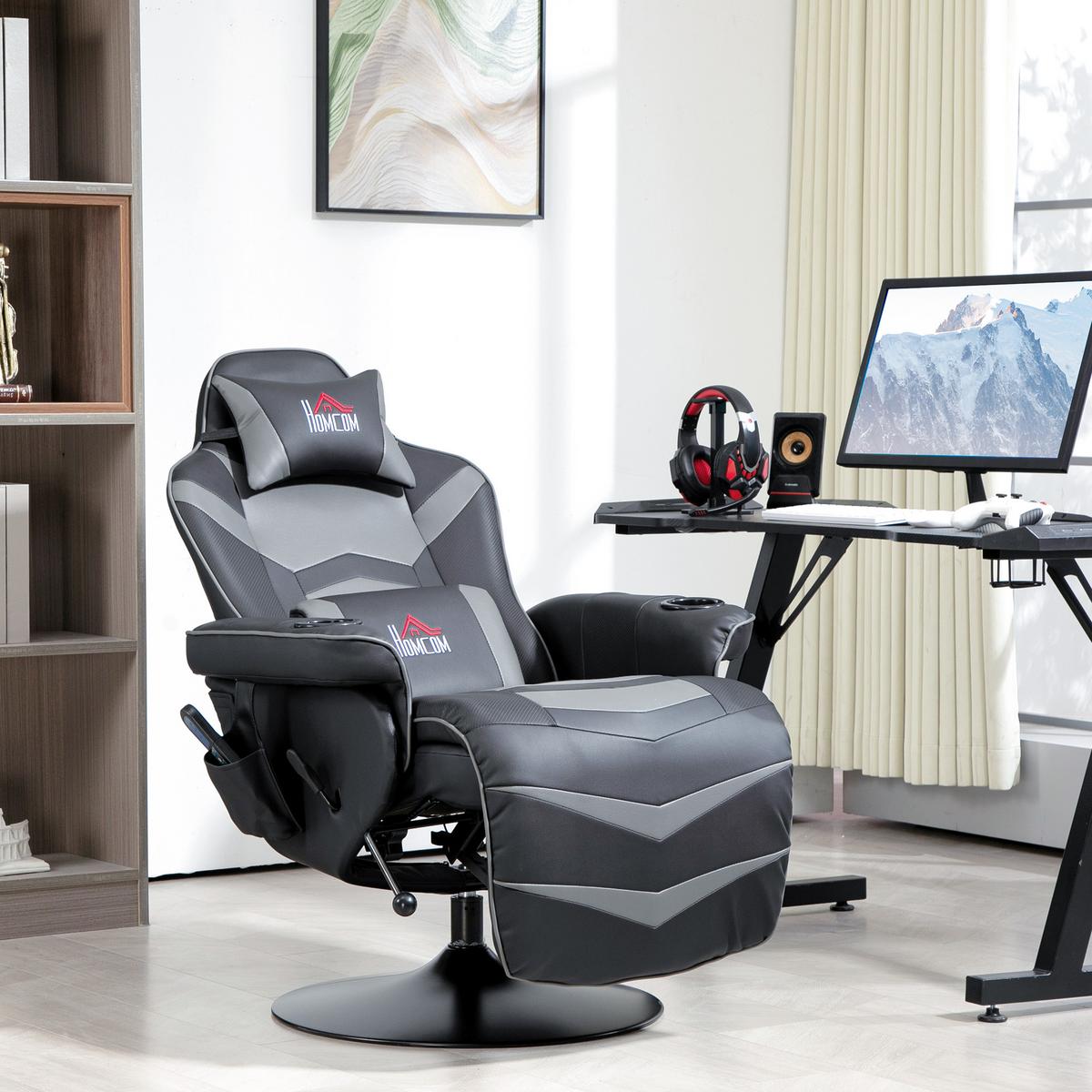 RELAXSESSEL mit Massagefunktion, Elektrisch Fernsehsessel mit Liegefunktion - Schwarz/Grau, Leder/Kunststoff (82.5/111.5/78cm) - HOMCOM