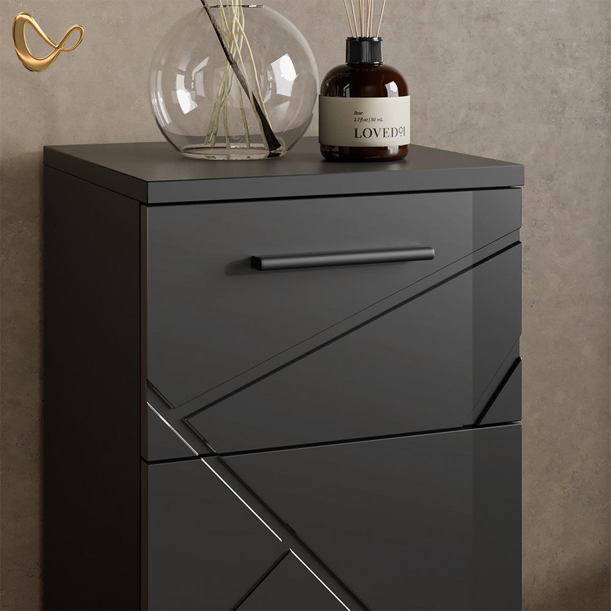 BADMÖBEL-SET Ronco Anthrazit Hochglanz 3 Teile, mit Schubladenschrank und Midischrank - Schwarz Hochglanz, Holzwerkstoff (41/80/58cm) - Livinity®