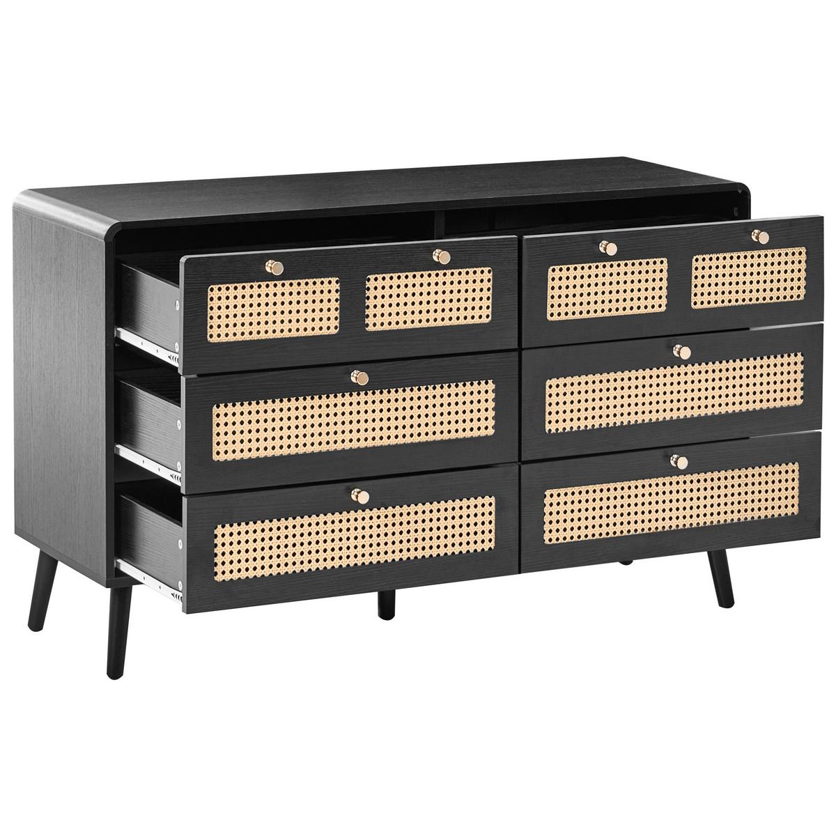 KOMMODE mit 6 Schubladen Schwarz Moura - Schwarz, Holzwerkstoff (120/74/40cm) - Beliani