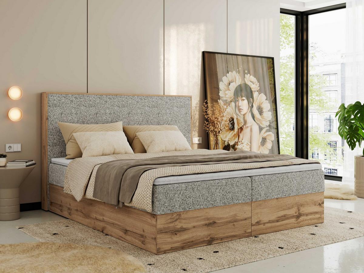 BOXBETT WOOD CLASSIC 160/200 - Beige Strukture - H4 - Beige, Textil (160/200cm) - MKS