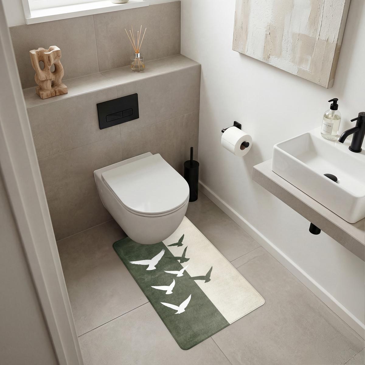 WC-VORLEGER Japandi - Vogel - Grün WC Teppich 50x80 cm - Olivgrün, Textil (50/1cm) - OnlyWow