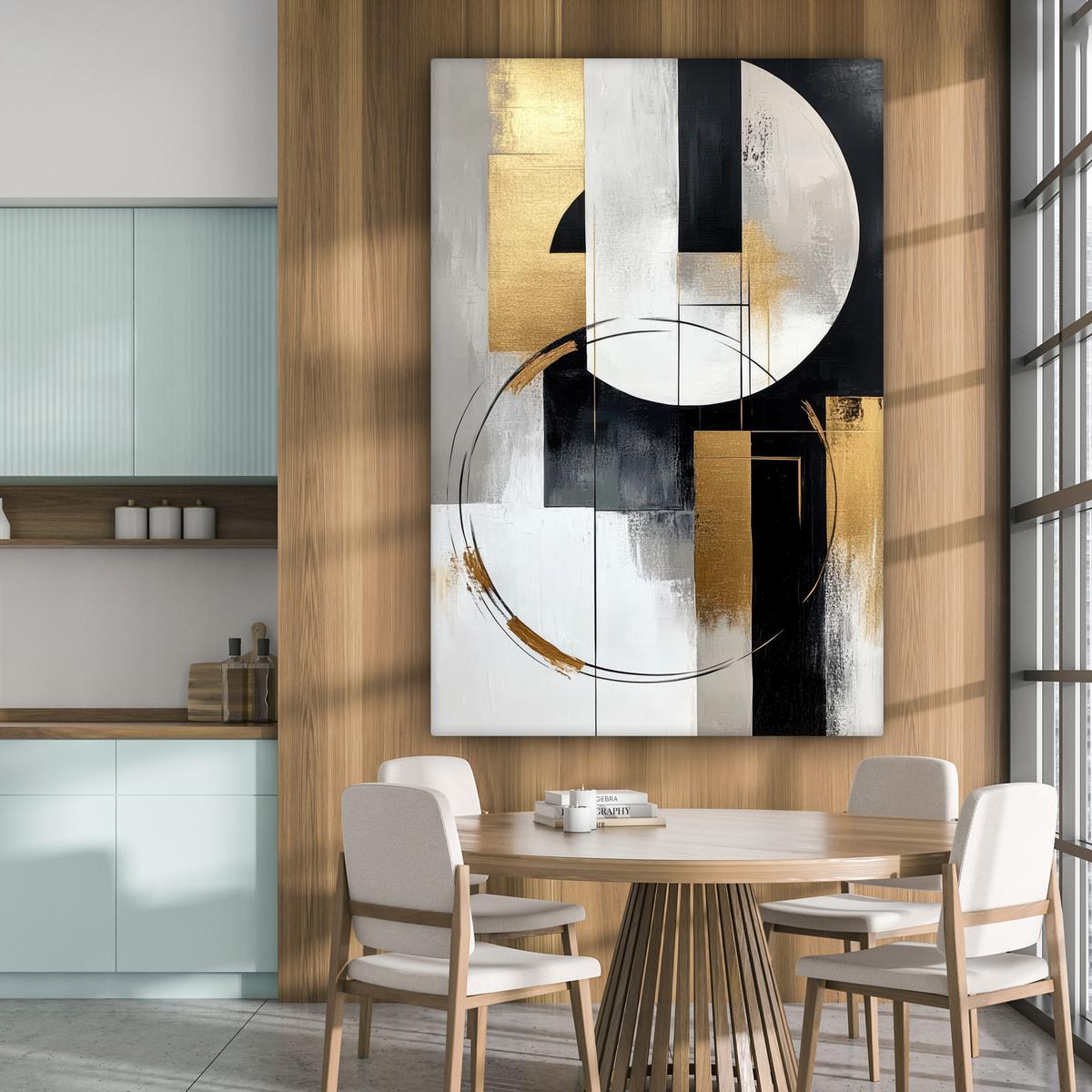LEINWANDBILD Abstrakt - Gold - Silber - Formen - Ästhetik Deko Groß 90x140 cm - Multicolor, Textil (90/140cm) - MuchoWow