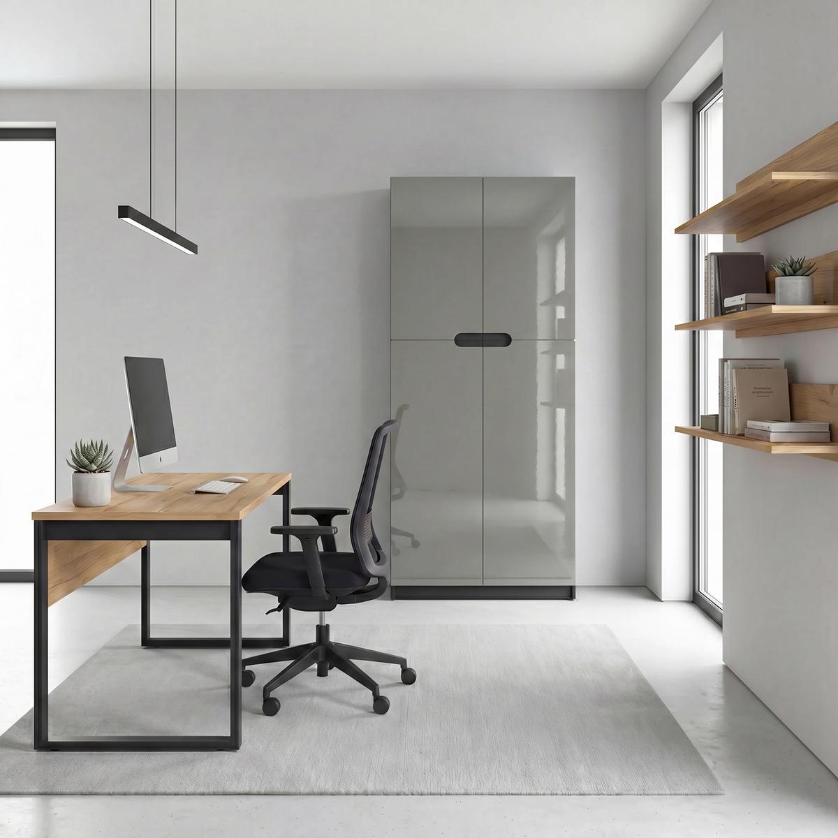 BÜROSCHRANK Logan Fronten in Grau Hochglanz - Grau, Holzwerkstoff (82/184/37cm) - Vladon
