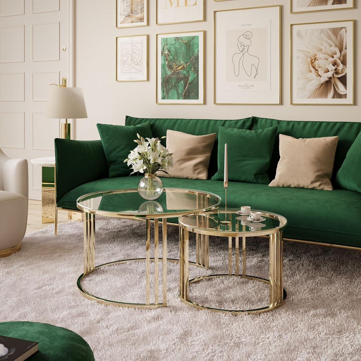 COUCHTISCH 2 in 1 LORI GLASS verchromt gold - Transparent/Goldfarben, Glas (70/70/48cm) - Lookway