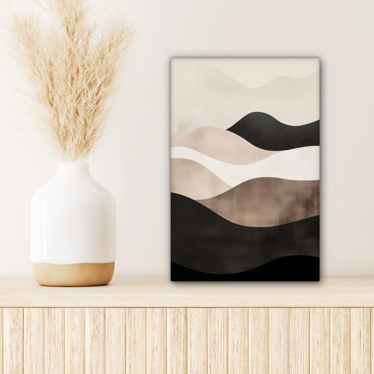 LEINWANDBILD Abstrakt - Landschaft - Wellen - Cremefarben Deko Wohnzimmer 20x30 cm - Cappuccino, Textil (20/30cm) - MuchoWow
