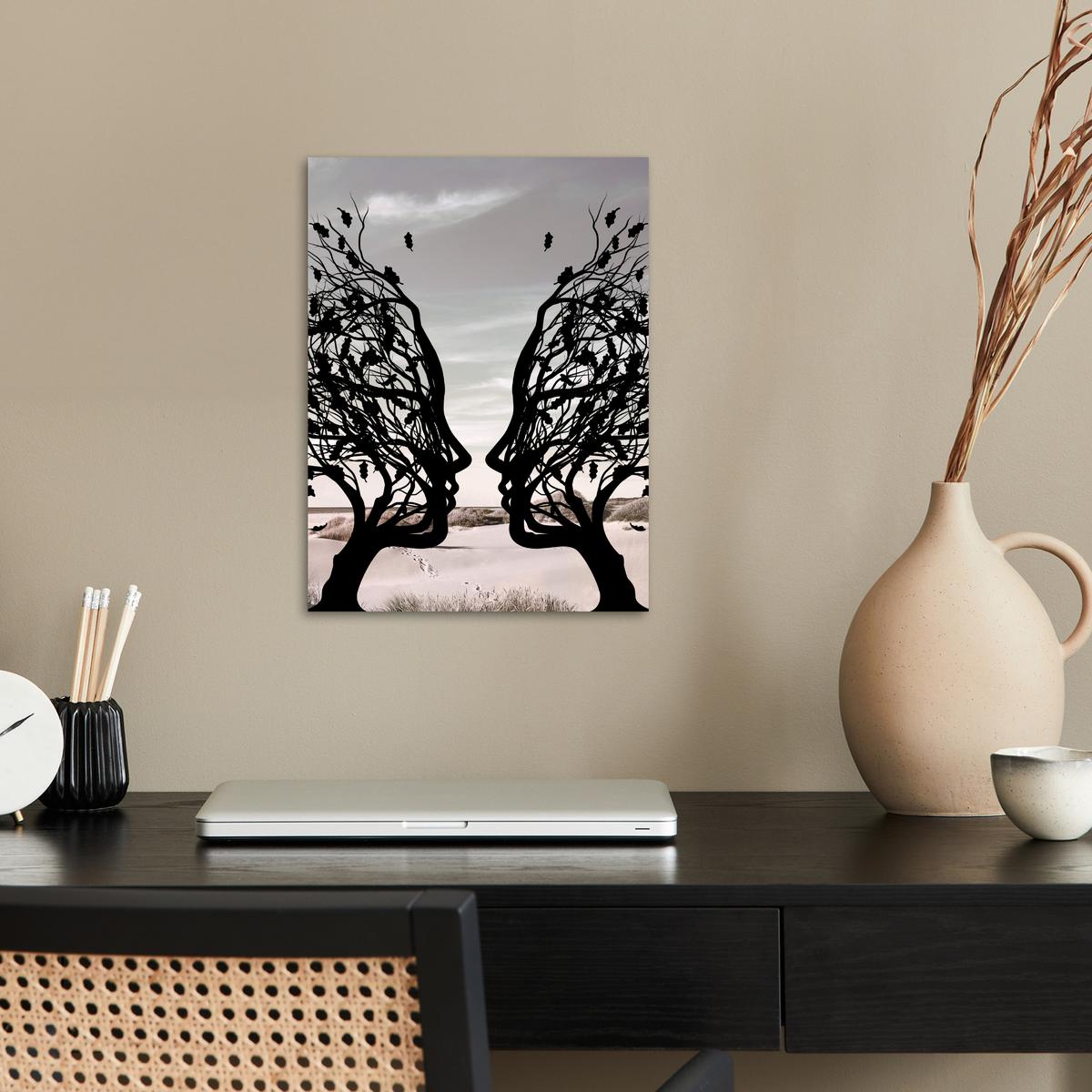 POSTER Strand - Meer - Menschen - Baum - Moderne Kunst Wandbilder 30x40 cm - Hellgrau, Papier (30/40/0.1cm) - MuchoWow