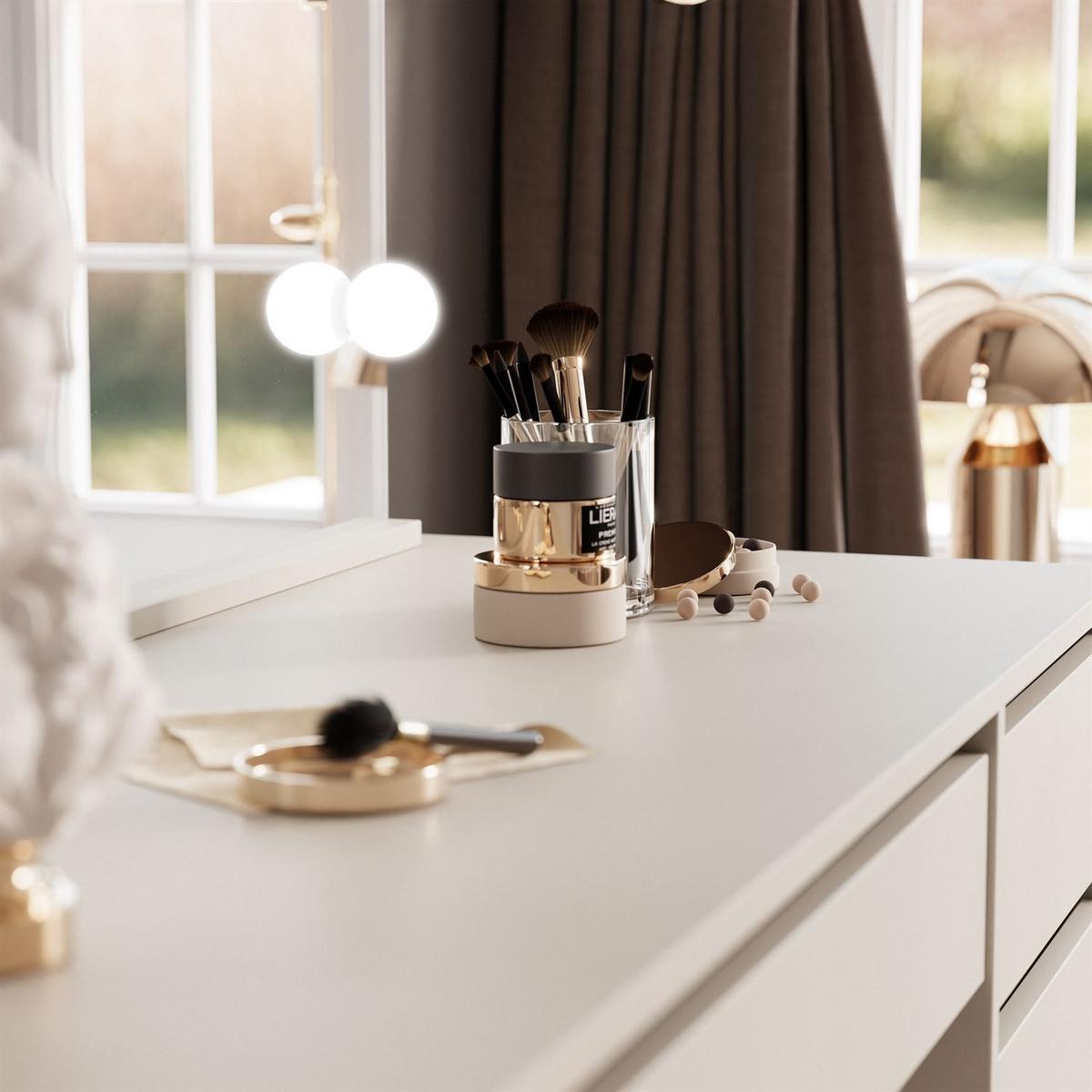 SCHMINKTISCH MADA ELITE in KASCHMIR mit Spiegel und LED Beleuchtung - Kaschmir, Holzwerkstoff (120/142/55cm) - Lookway