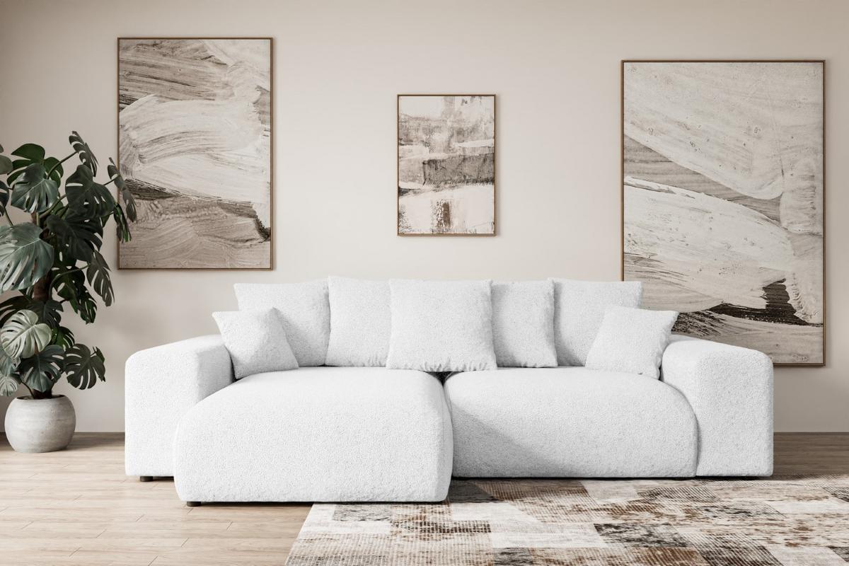 ECKSOFA Ottomane links ESKAR-L 266x176x72 Weiß Bouclé - Schwarz/Weiß, Holzwerkstoff/Kunststoff (266/176cm) - ALTDECOR