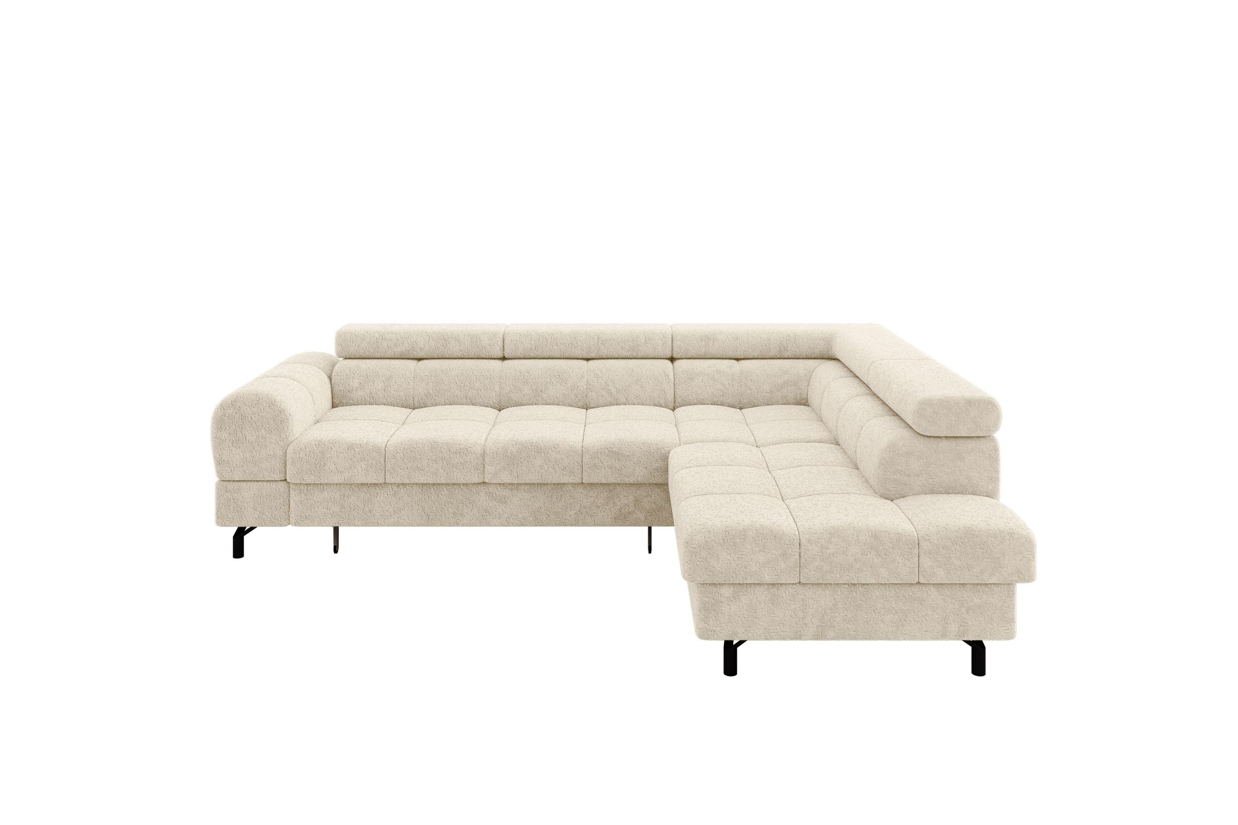 ECKSOFA mit Schlaffunktion Ottomane Rechts LUMA-L 272x203x70 Creme Velours - Creme/Schwarz, Holzwerkstoff/Kunststoff (203/272cm) - ALTDECOR