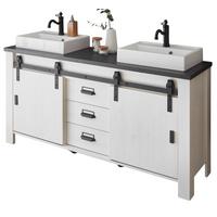 DOPPELWASCHTISCH weiß Pinie, anthrazit Landhaus, Waschtisch- Set inkl. 2 x Waschbecken - Anthrazit/Weiß, Holzwerkstoff/Metall (164/81/43cm) - Furn.Design