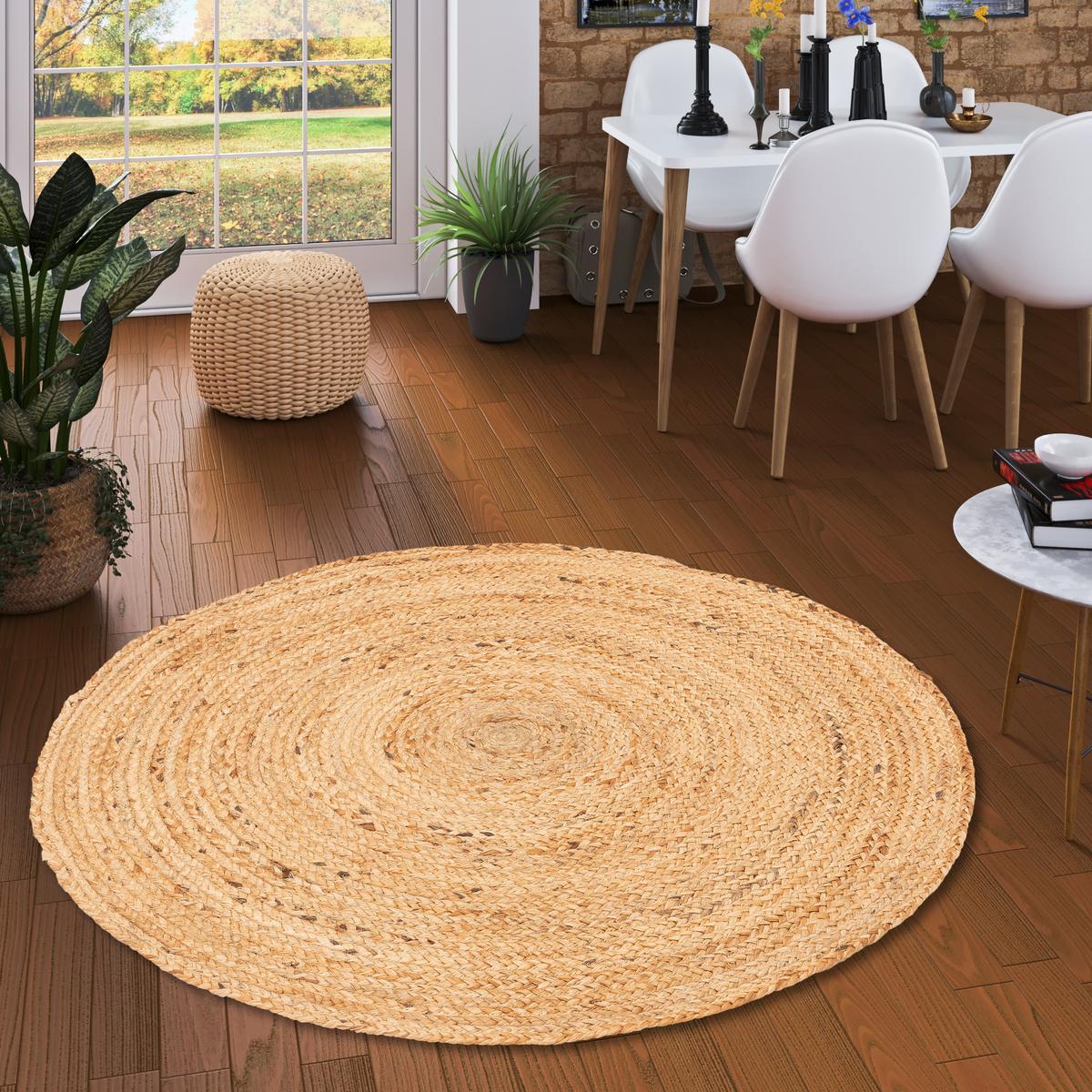 NATURFASER HANDGEFERTIGT JUTE TEPPICH NELE RUND - Beige, Textil (80/80cm) - Pergamon