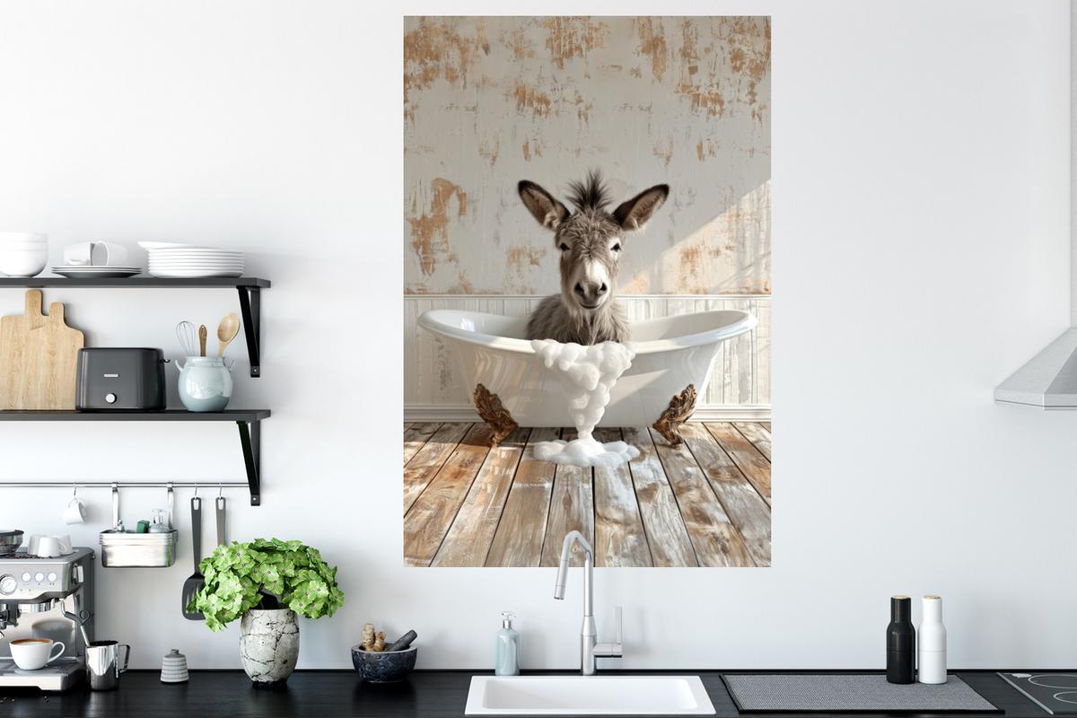 WANDTATTOO Esel - Tiere - Badewanne - Schaumstoff Wandaufkleber 80x120 cm - Weiß, Kunststoff (80/120/0.1cm) - MuchoWow