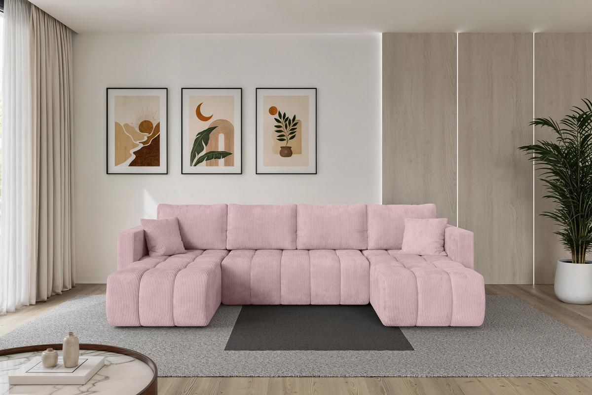 WOHNLANDSCHAFT mit Schlaffunktion und Bettkasten GARD-U 300x146x85 Rosa Cord - Schwarz/Rosa, Holzwerkstoff/Kunststoff (300/85/146cm) - ALTDECOR