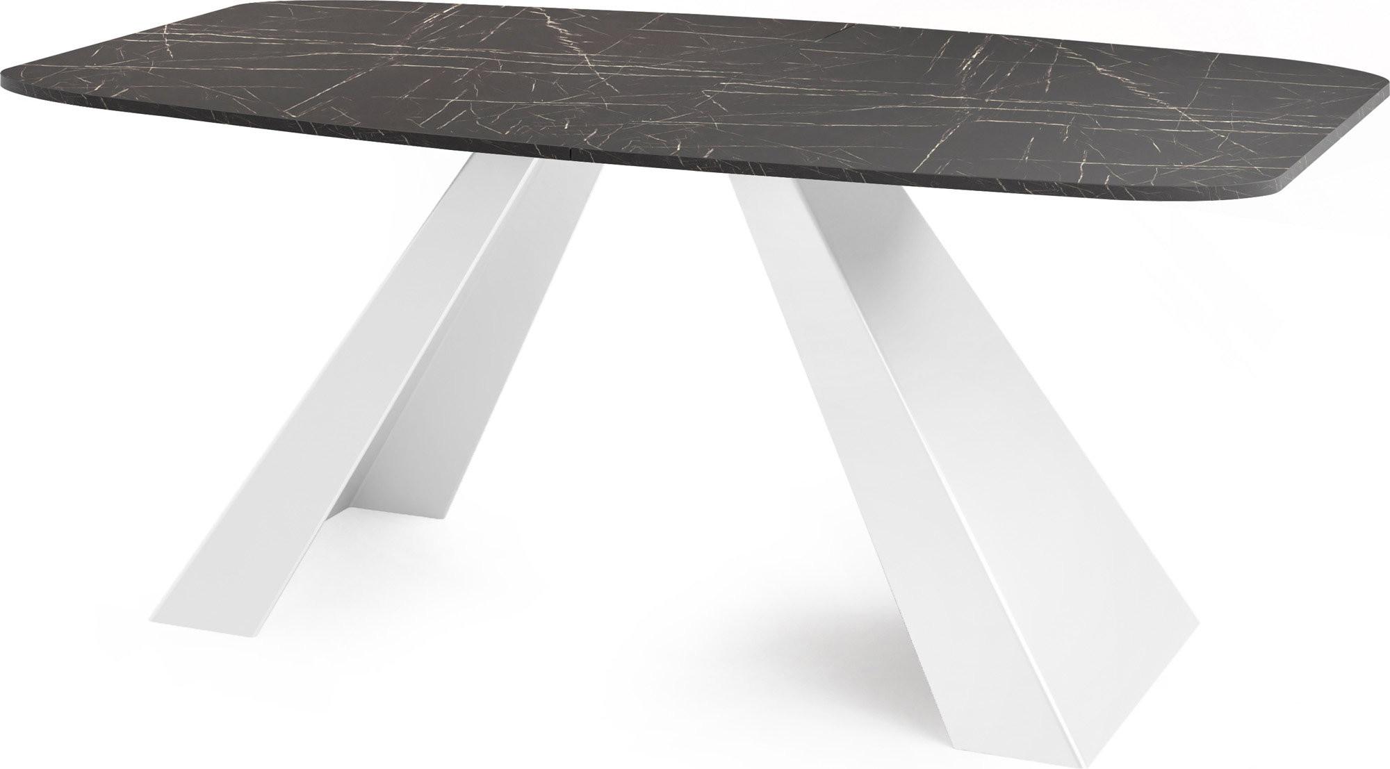 ESSTISCH Monte Weiß rechteckig ausziehbar, Marmor Schwarz 180-220/90/76 cm - Anthrazit/Weiß, Holzwerkstoff/Metall (90/218/76cm) - WFL GROUP