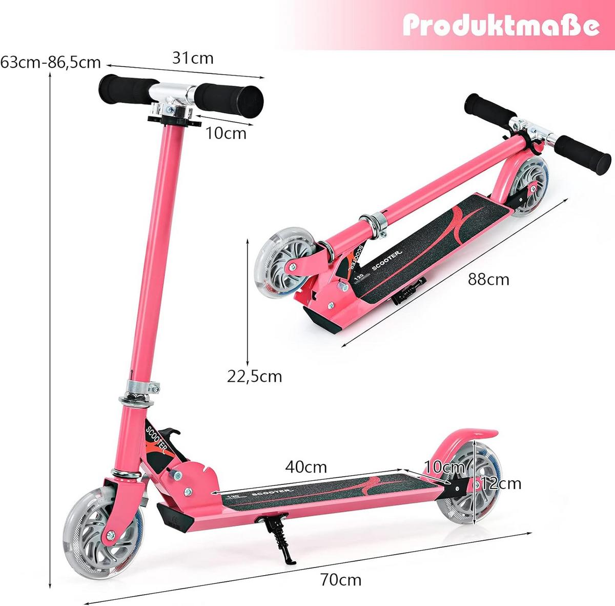 SCOOTER 85cm Pink - Pink, Metall (70/85/10cm) - COSTWAY