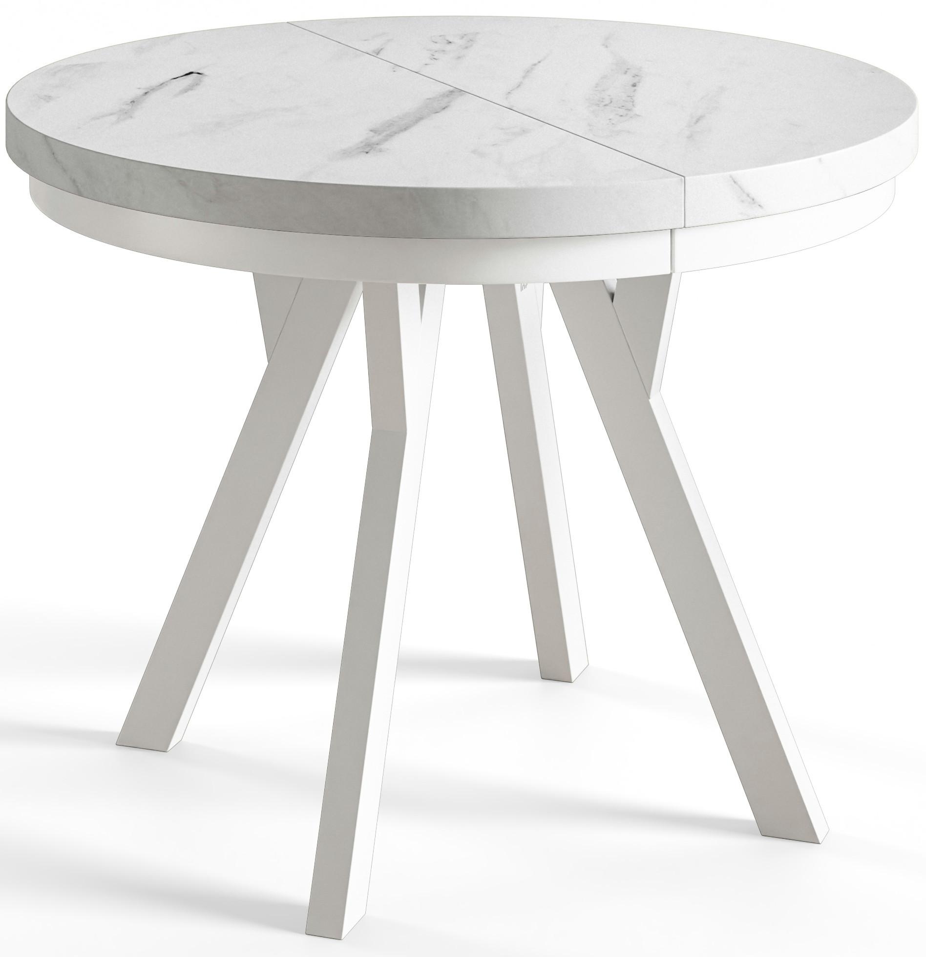 RUNDER Esstisch ausziehbar – Moderner Wohnzimmertisch und Küchentisch – Tisch mit Stabile Konstruktion, Durchmesser 120 cm - 220 cm - Farbe MARMUR - Hellgrau/Weiß, Holzwerkstoff (120/120/77cm) - Alpi-Möbel