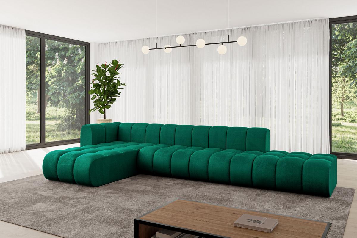 ECKSOFA modulares Sofa Zuvon-L2 - 387x177x70 cm Grün - Dunkelgrün, Holzwerkstoff/Textil (387/177cm) - ALTDECOR
