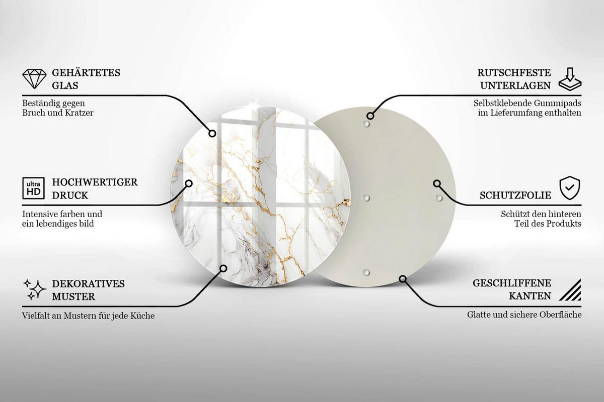 GLASPLATTE Ø 30 cm Heller Marmor mit Goldakzenten - Creme, Glas (30/30cm) - Wallfluent