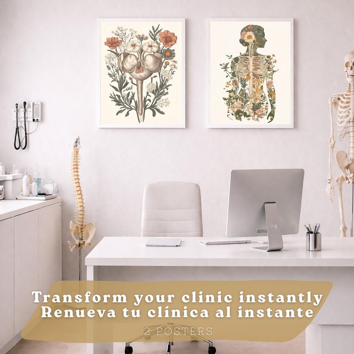 POSTER Set aus 2 Anatomie Mensch Drucke und Wandbilder mit Weiblicher Silhouette und Fortpflanzungssystem Botanischer Stil Größe Weißer Rahmen A4 - Weiß, Papier (21/29.7/3cm) - Nacnic