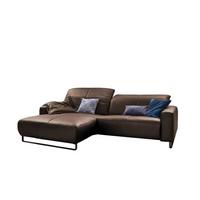 ECKSOFA YORK Walnuss Dekor Leder - Walnussfarben/Schwarz, Leder (284/180cm) - KAWOLA