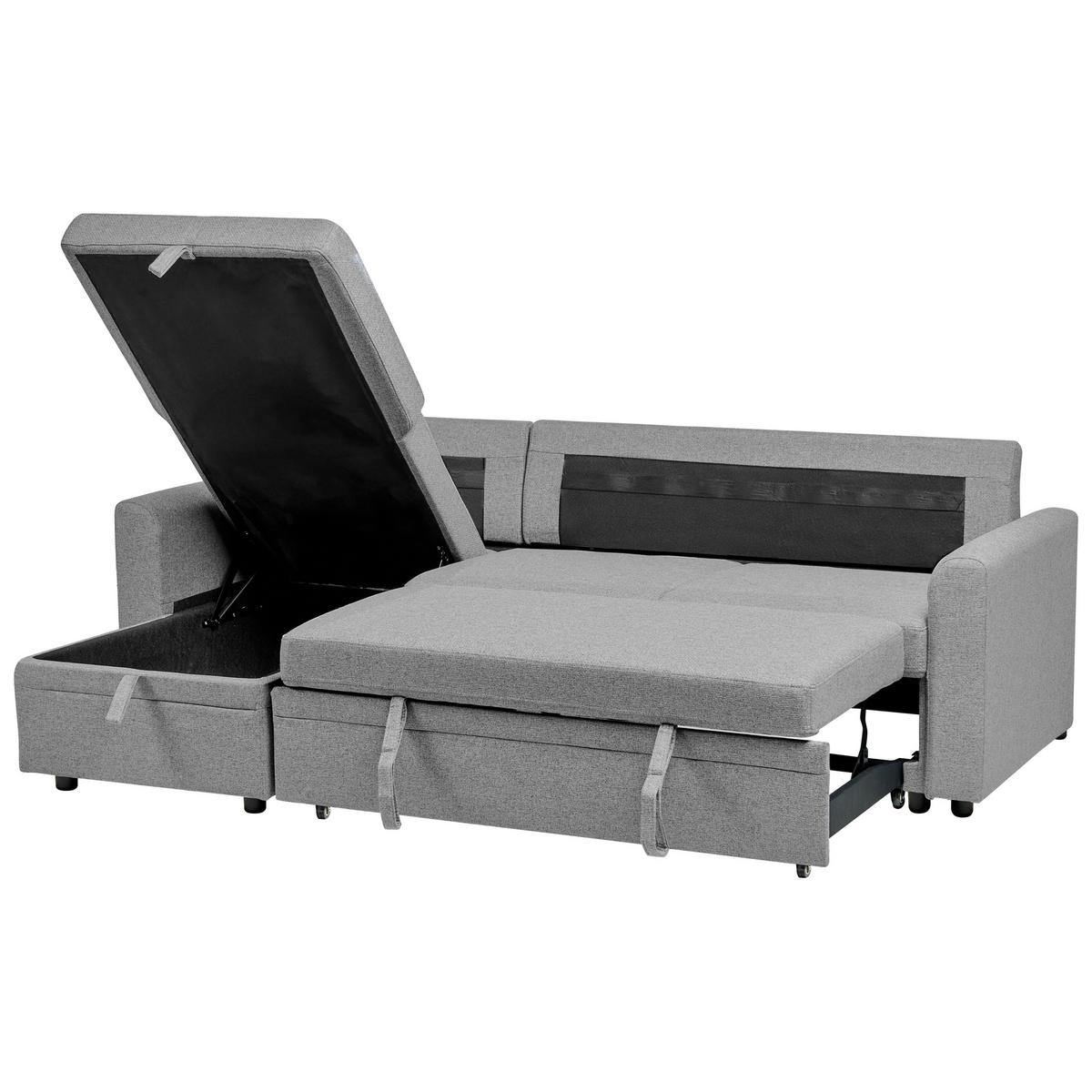ECKSCHLAFSOFA 3-Sitzer Kunstleinen Grau rechtsseitig Nassjo - Grau, Textil (210/131cm) - Beliani