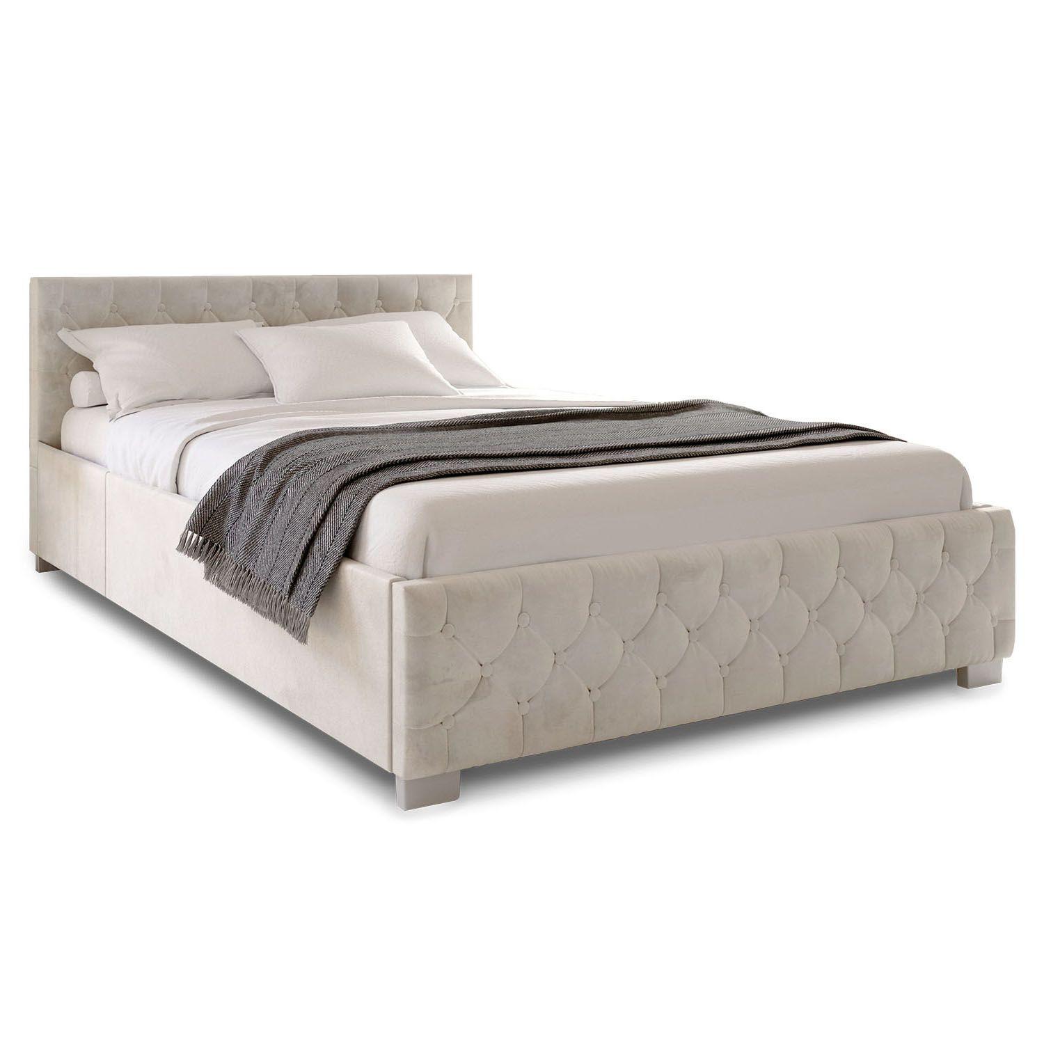 POLSTERBETT Nizza Beige 140x200 cm mit Bettkasten und LED - Beige, Holzwerkstoff (140/200cm) - Juskys