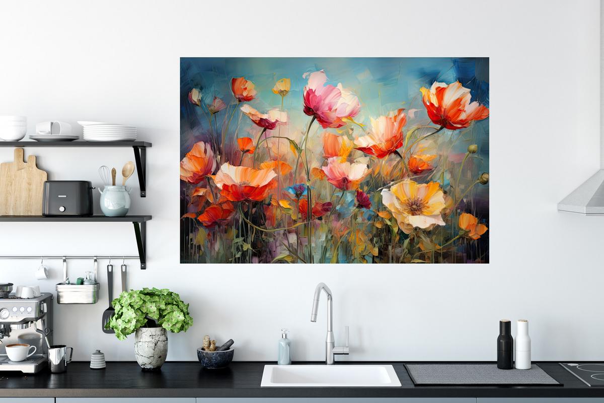 WANDTATTOO Blumen - Aquarell - Kunst - Botanisch - Natur Wandsticker 120x80 cm - Orange, Kunststoff (120/80/0.1cm) - MuchoWow
