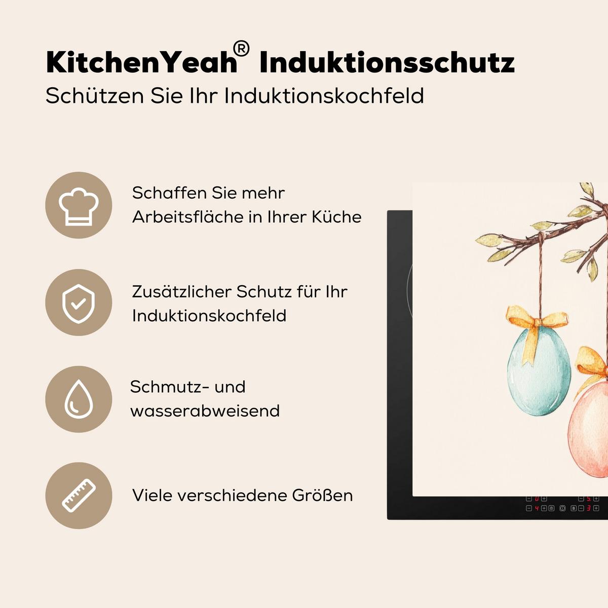 HERDABDECKPLATTE Osterkuchen - Schleife - Eier Herdabdeckung Induktionsfeld 65x52 cm - Creme, Kunststoff (65/52/0.2cm) - MuchoWow