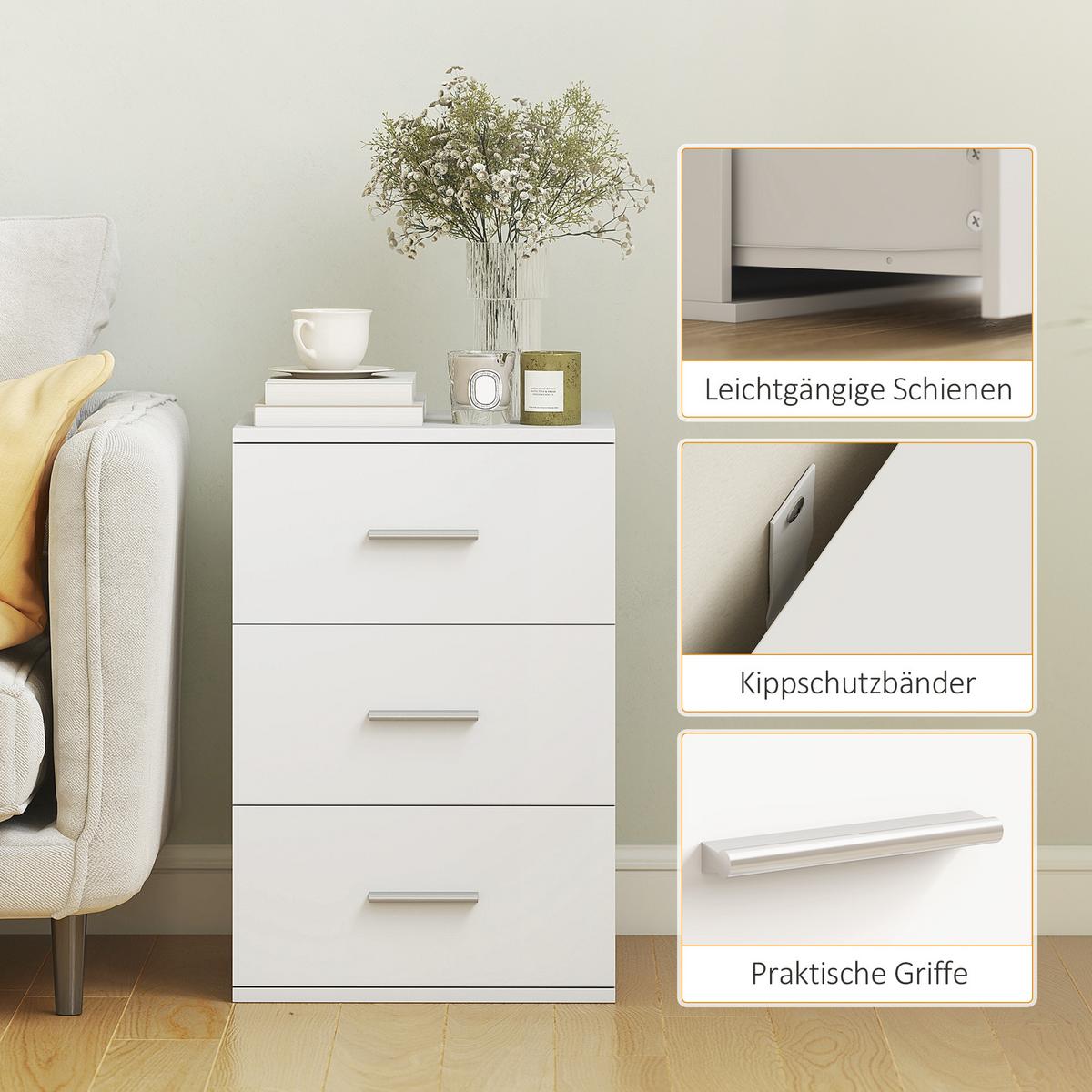 NACHTTISCH MDF Weiß - Silberfarben/Weiß, Holzwerkstoff/Metall (35/60/40cm) - HOMCOM