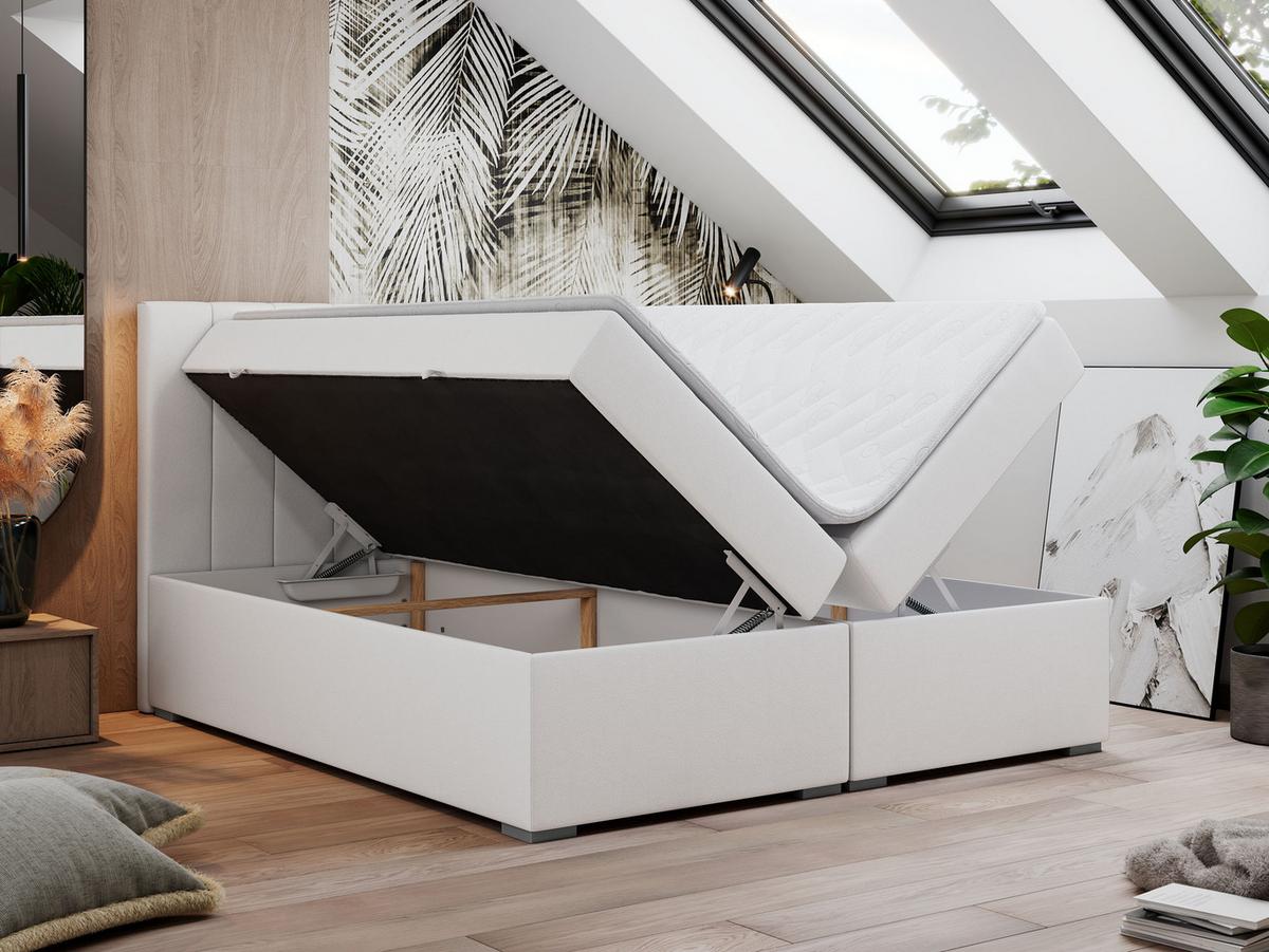 BOXBETT LOPE 120/200 - Weiß Kunstleder - H4 - Weiß, Holz/Textil (120/200cm)