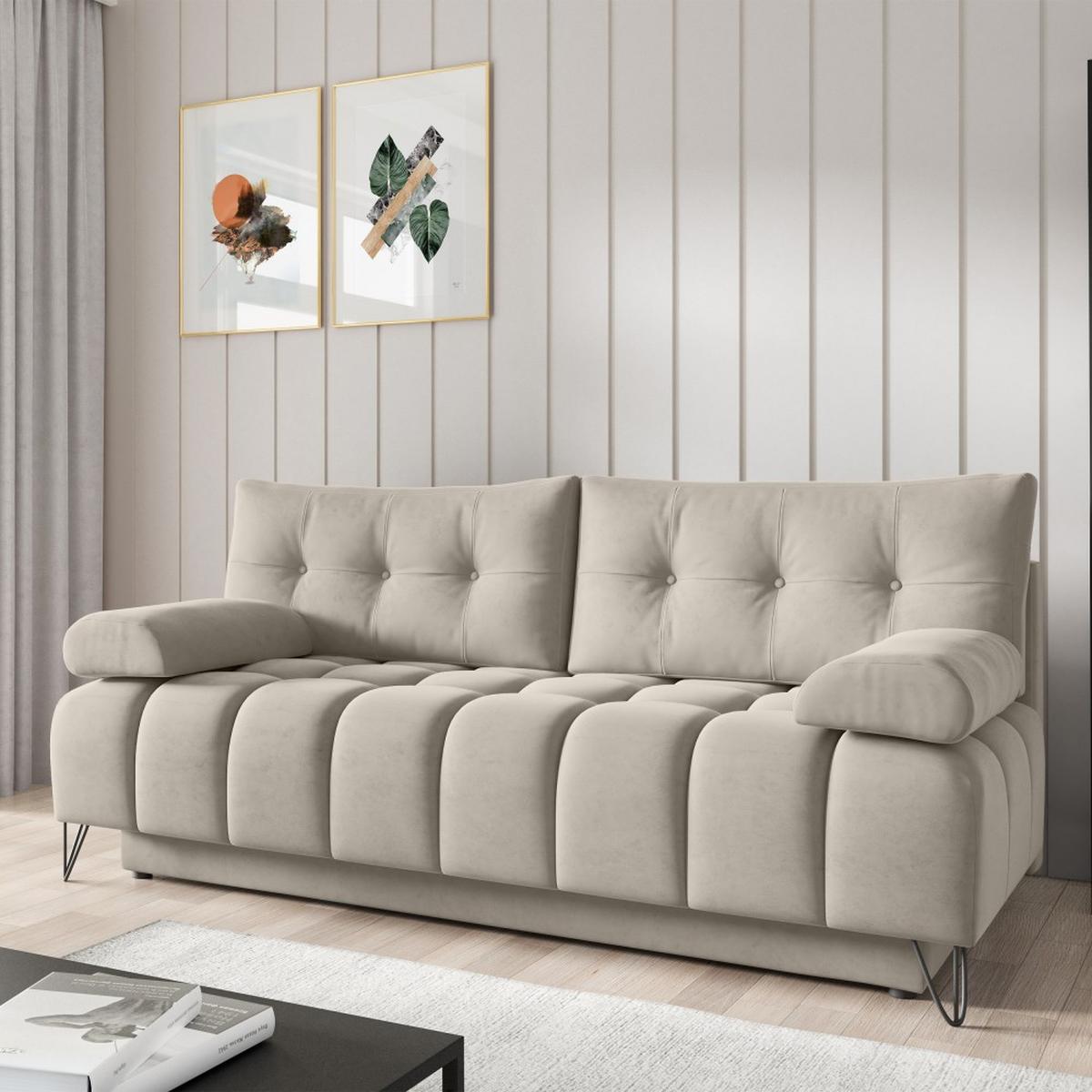 SCHLAFSOFA Bergen im Veloursstoff, Beige - Beige/Schwarz, Textil (197/93/100cm) - Beautysofa