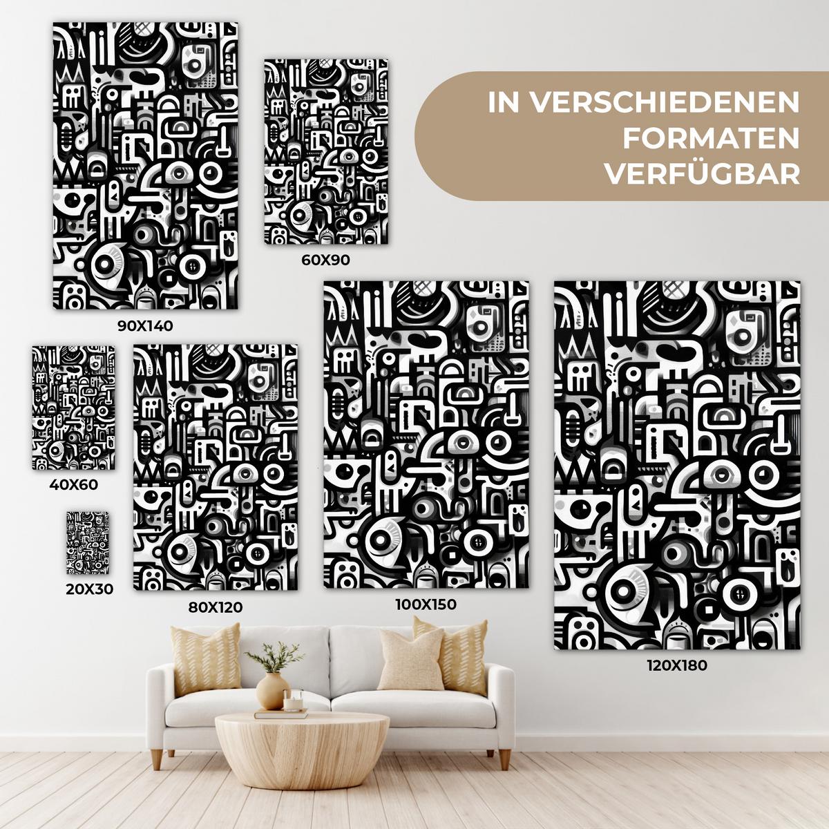 LEINWANDBILD Symbole - Abstrakt - Grafik - Schwarz Deko Groß 90x140 cm - Schwarz, Textil (90/140cm) - MuchoWow