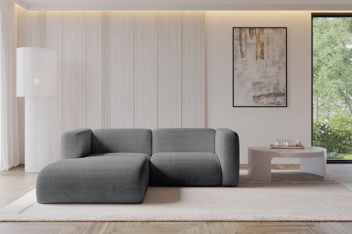 ECKSOFA Ottomane Links MIRA-L1 227x179x89 Dunkelgrau Cord - Dunkelgrau/Graphitfarben, Holzwerkstoff/Kunststoff (227/179cm) - ALTDECOR