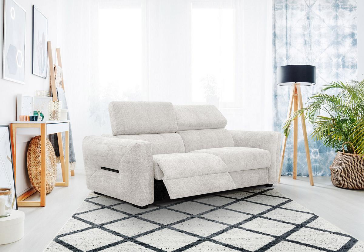 SOFA CALVERA 3-Sitzer mit 1 Relaxfunktion, weiß - Weiß, Holzwerkstoff/Textil (204/79/106cm) - Wozimo