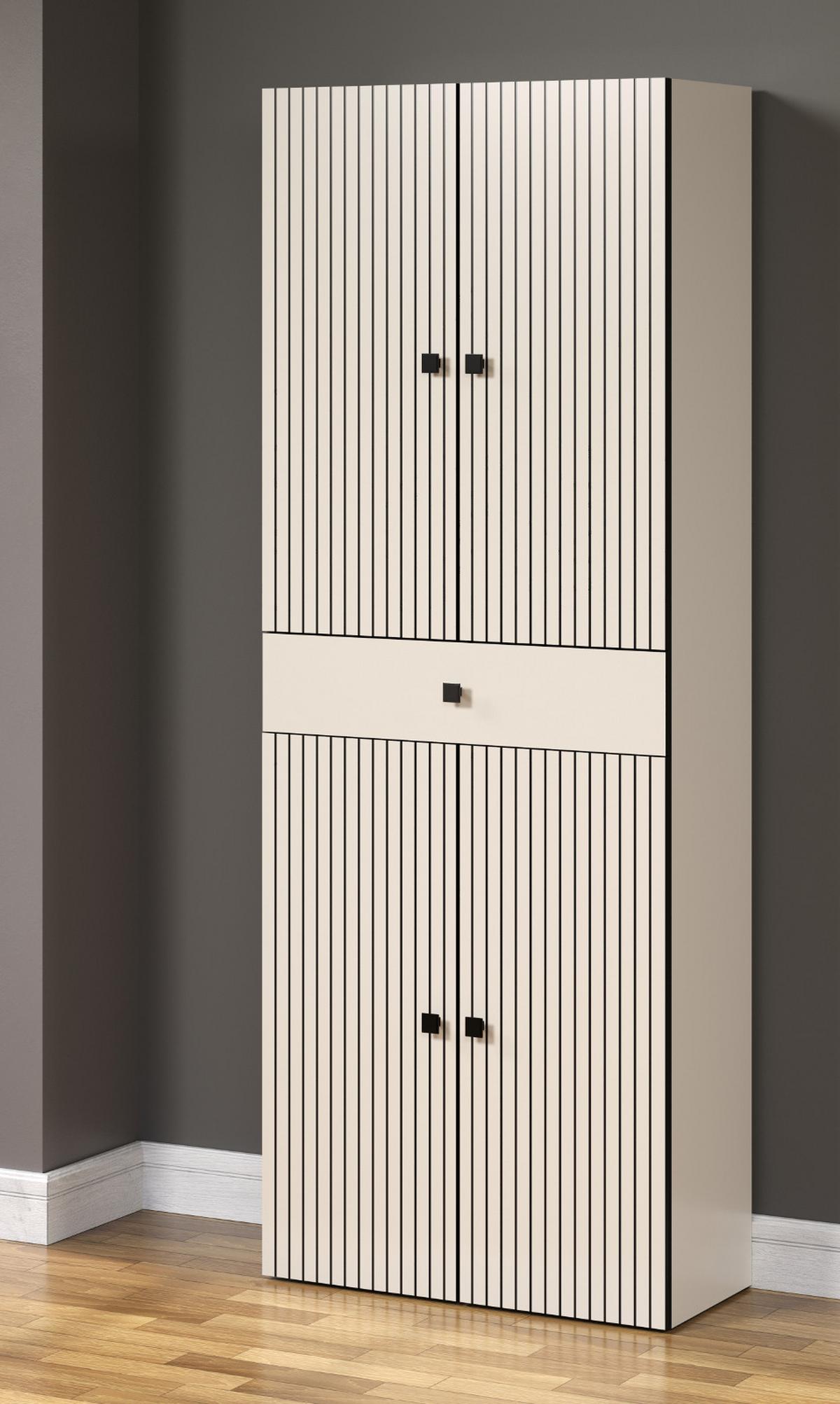 HOCHSCHRANK Kaschmir, grau 70 x 186 cm, Badschrank 4-türig - Kaschmir/Schwarz, Holzwerkstoff/Metall (70/186/31cm) - Top.Furn