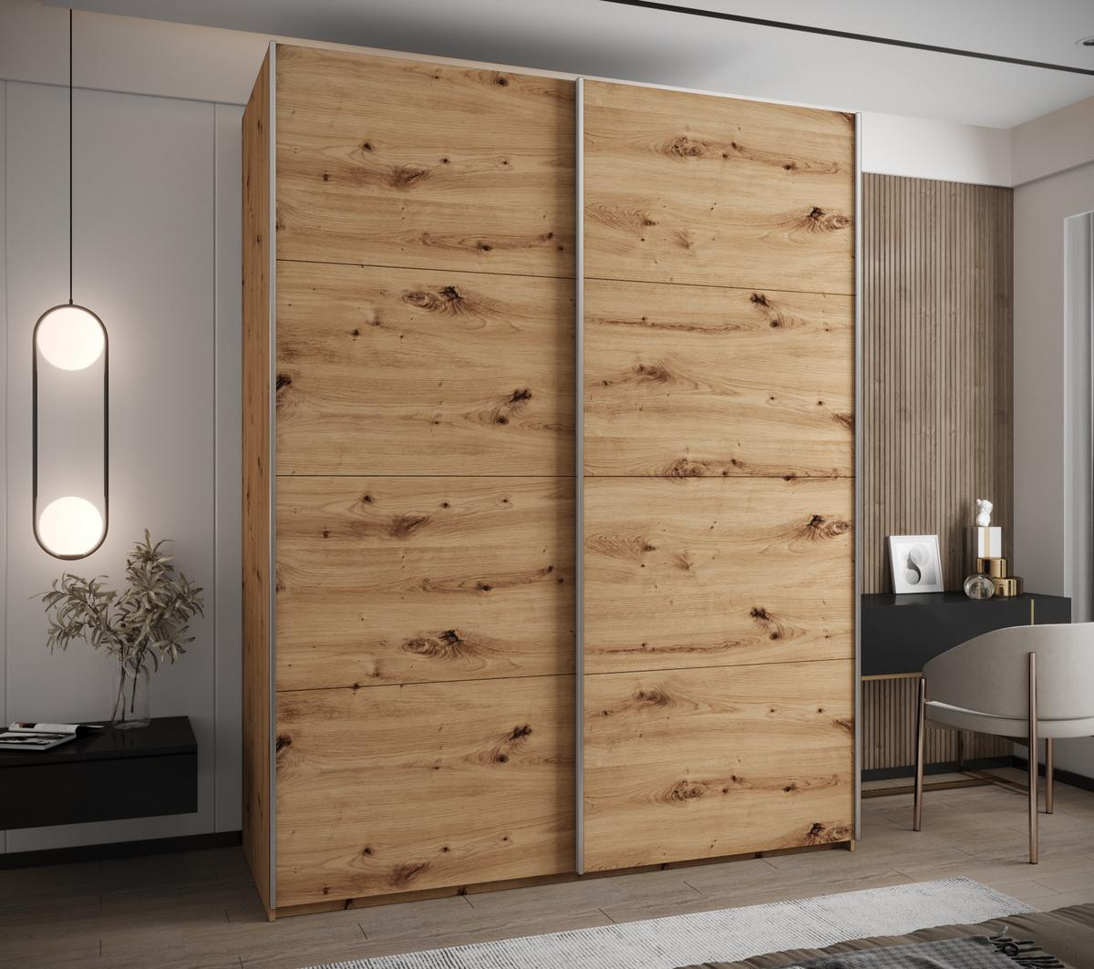 SCHWEBETÜRENSCHRANK 245,5/200/64 2-türig - Silberfarben/Eiche Artisan, Holz/Metall (200/245/64cm) - Abiks Möbel